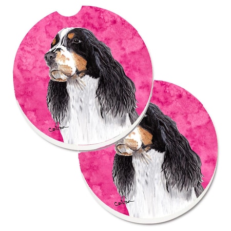 Carolines Treasures Pink Springer Spaniel Set of 2 Cup Holder Car Coaster SC9134PKCARC